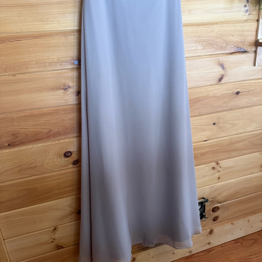 JJs House Ondina A-Line V-Neck Floor Length Ruffle Chiffon Dress Taupe Size 6 - Picture 5 of 14